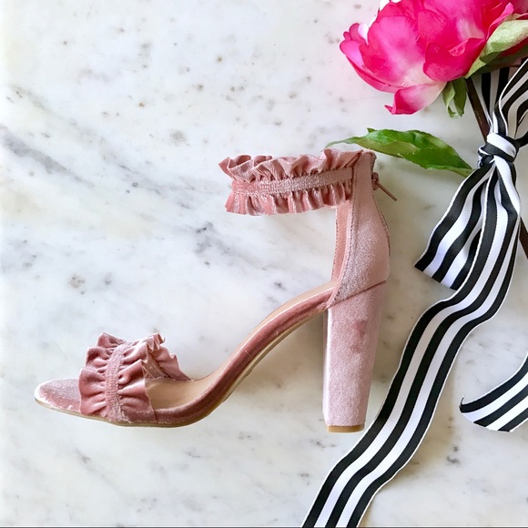 Shoes - Blush Velvet Ruffle Heels