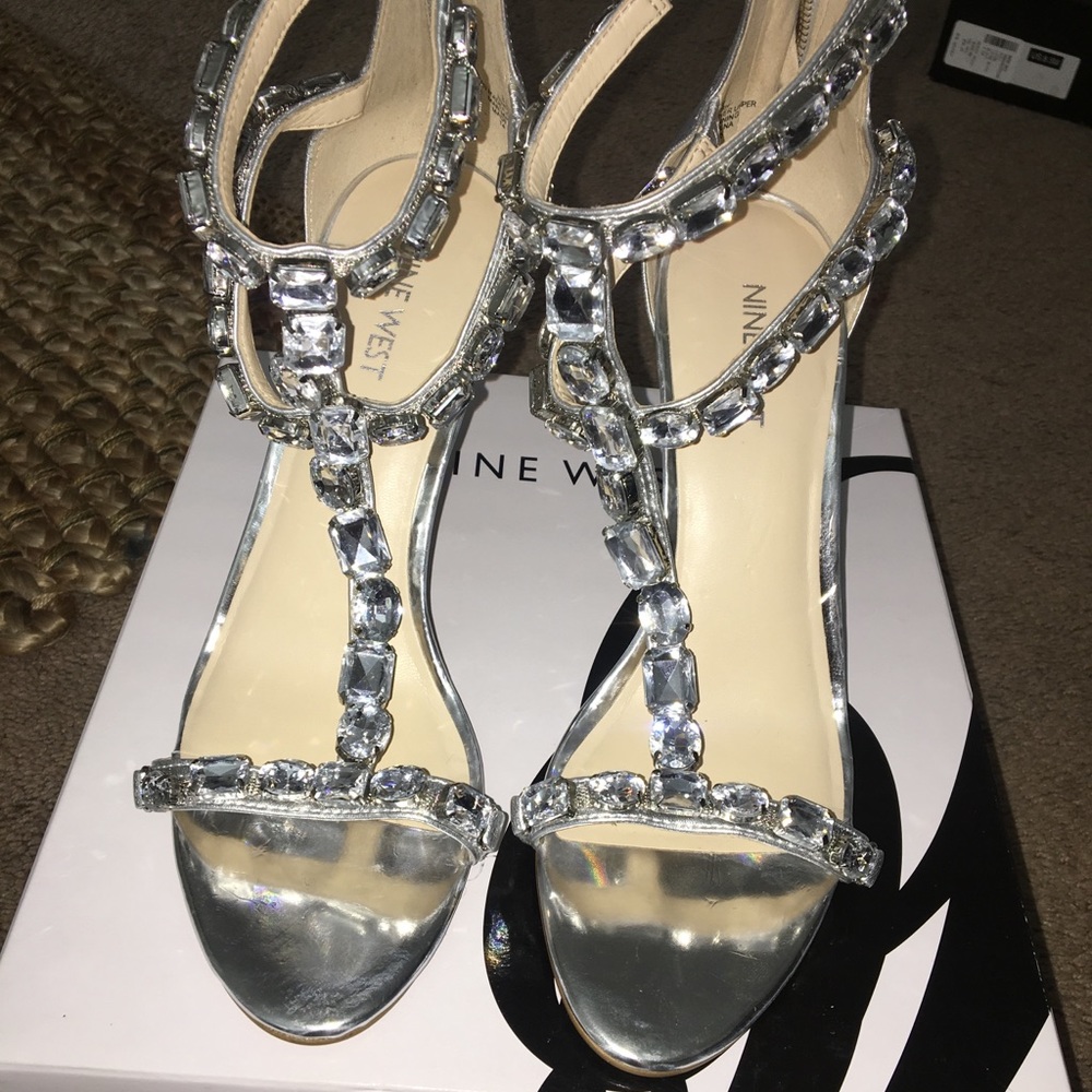 Silver Jeweled T-Strap Sandal