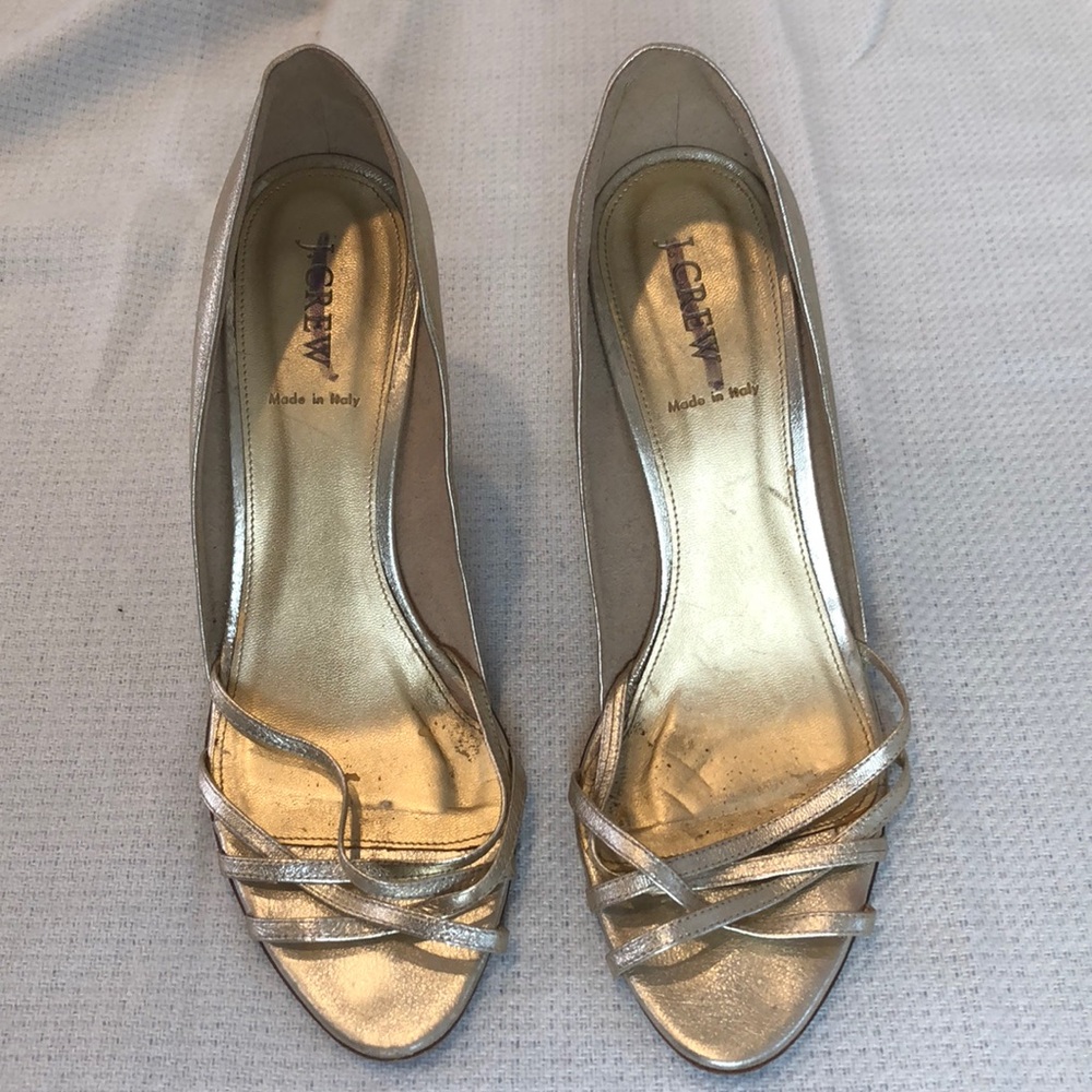 J. Crew Strappy D’Orsay Metallic Heel