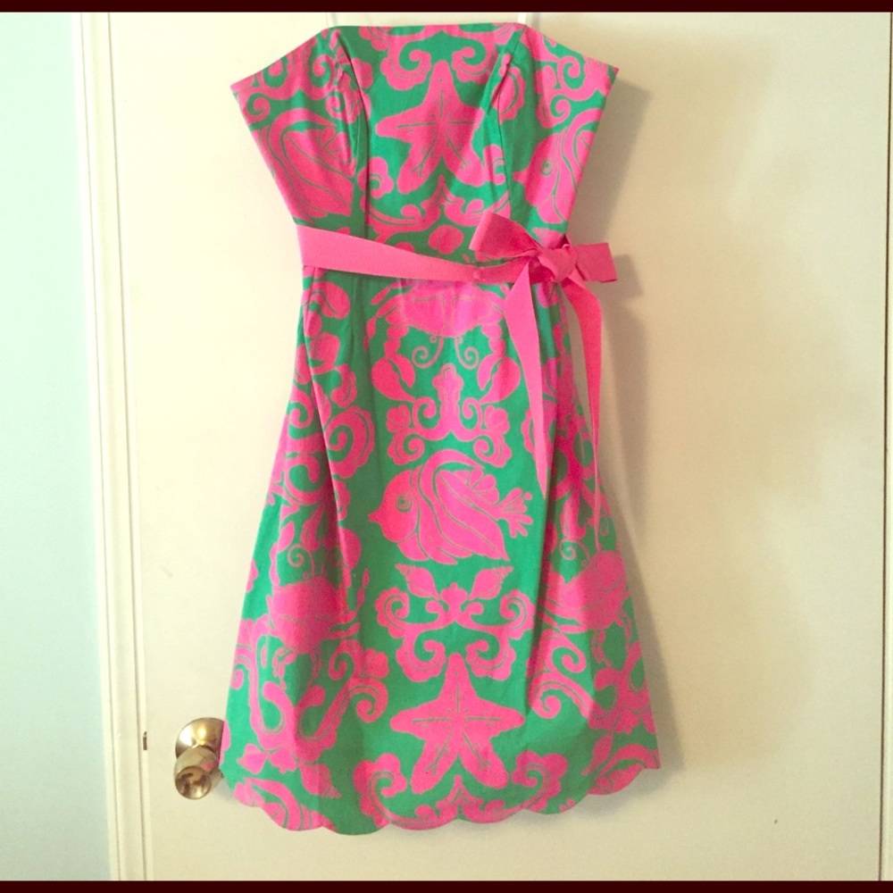 Lilly Pulitzer Pink & Green Print Strapless Dress