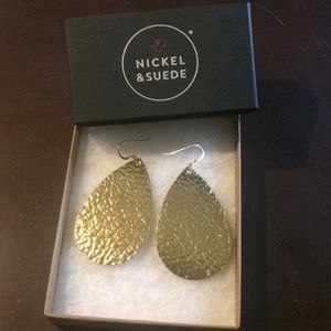 Nickel and Suede Hammered Gold Earrings