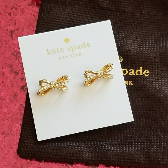 kate spade Jewelry - New Kate Spade Pave & Gold Bow Earrings