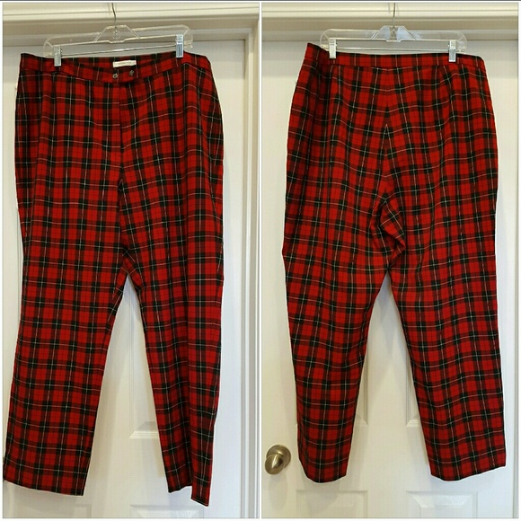 red plaid stretch pants