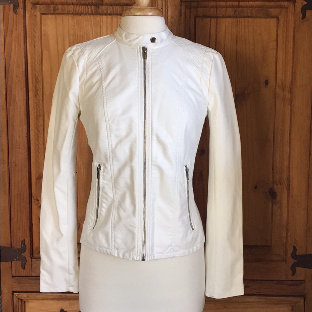 Vegan Leather White Moto Jacket