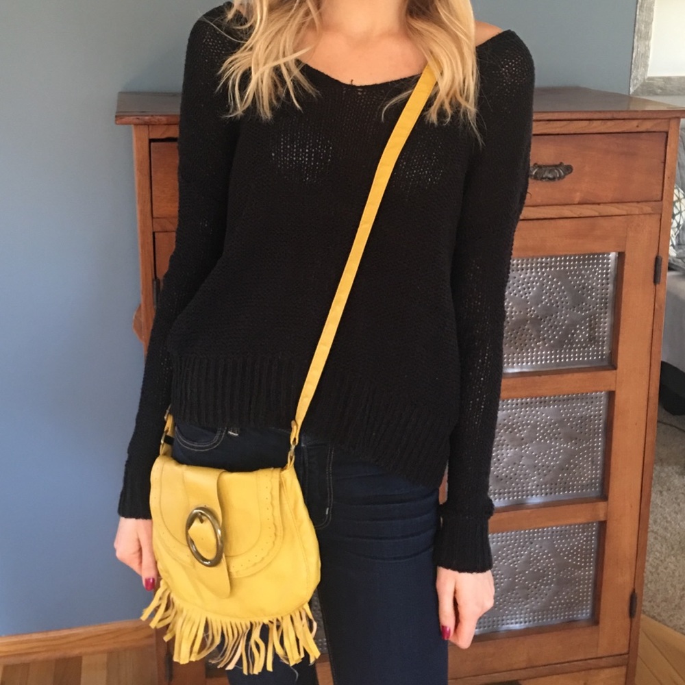 Mustard fringe crossbody bag