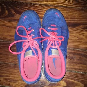 Nike blue and pink running shoes