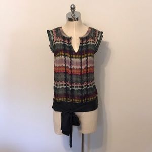 Anthropologie sheer silk tie front blouse