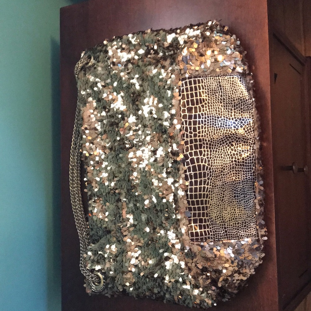 Melie Bianco gold sequin hobo bag