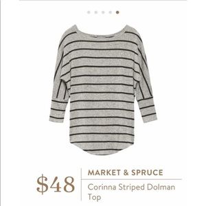 Market and spruce black and gray striped tee
