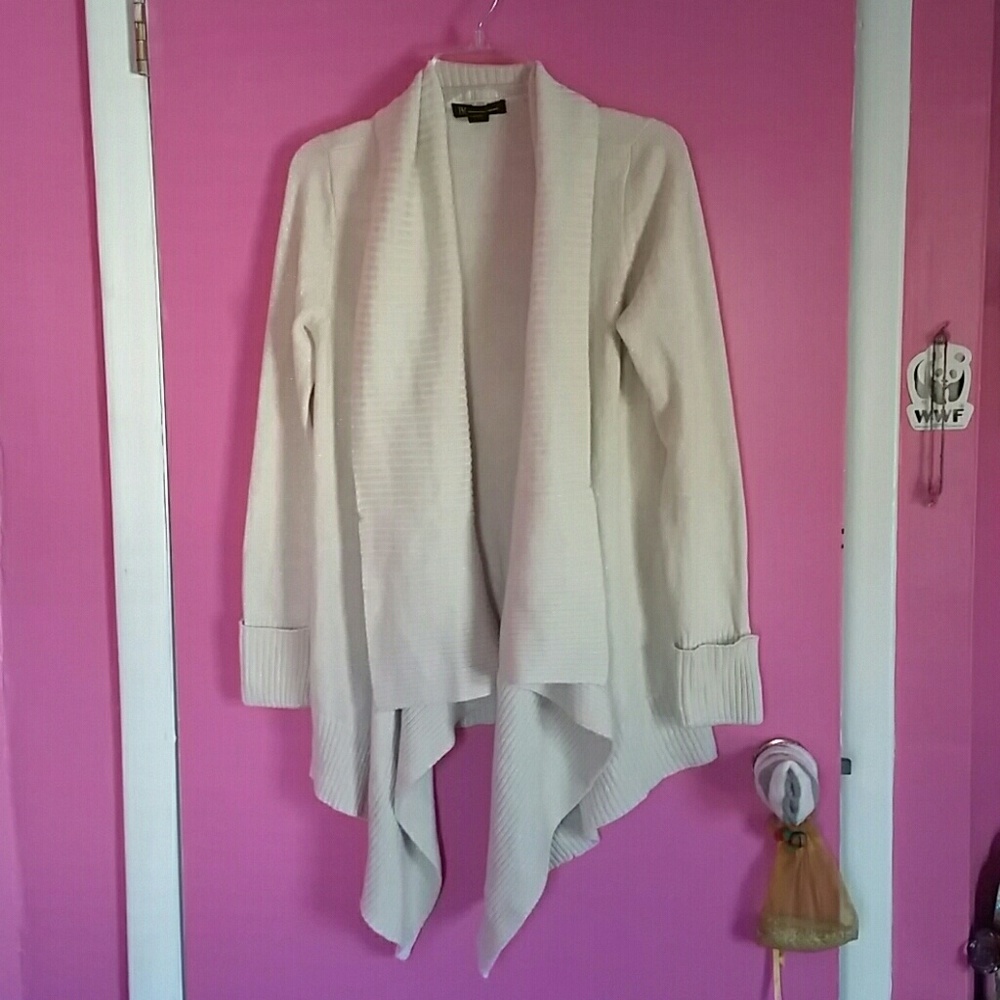 Inc international concepts sparkly open front metallic cardigan