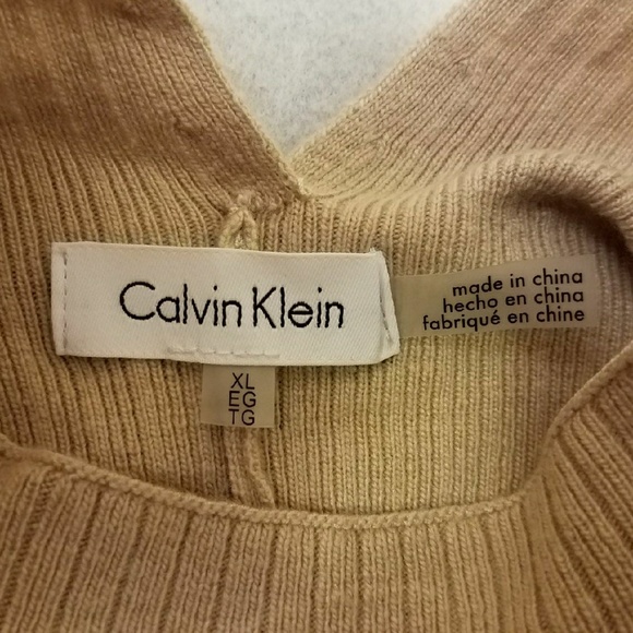 Calvin Klein Beige Ribbed Mock Neck Wool Sweater - Picture 5 of 8