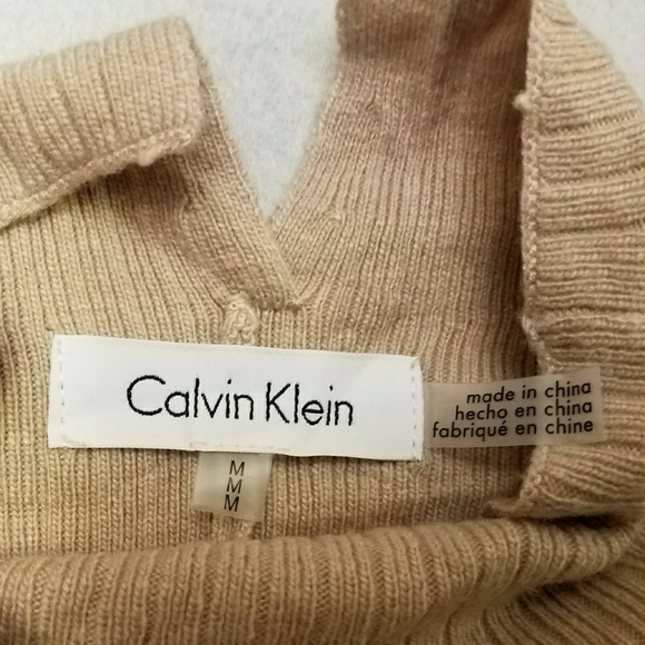 Calvin Klein Beige Ribbed Mock Neck Wool Sweater - Picture 6 of 8