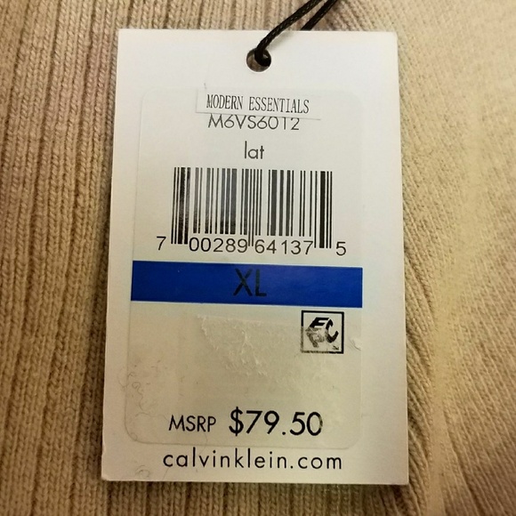 Calvin Klein Beige Ribbed Mock Neck Wool Sweater - Picture 8 of 8