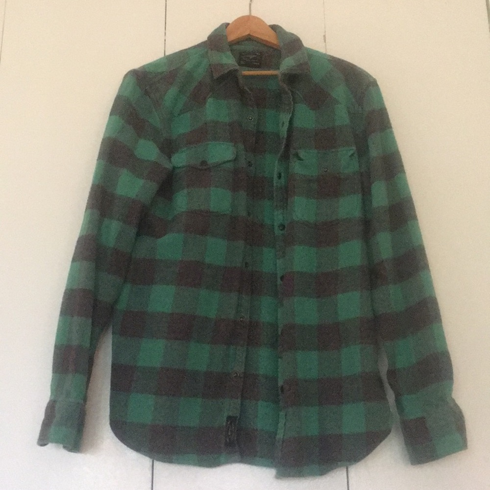 Lucky Brand Flannel Teal Plaid Button Down Shirt
