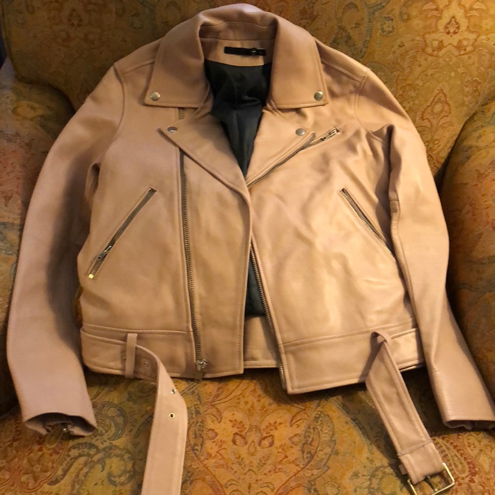 New BLK DNM pink leather Moto jacket s small blush - Picture 1 of 8