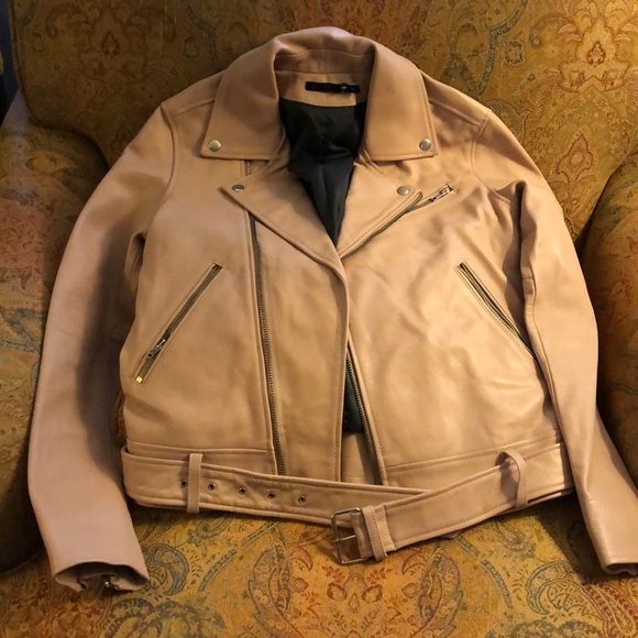 New BLK DNM pink leather Moto jacket s small blush - Picture 2 of 8