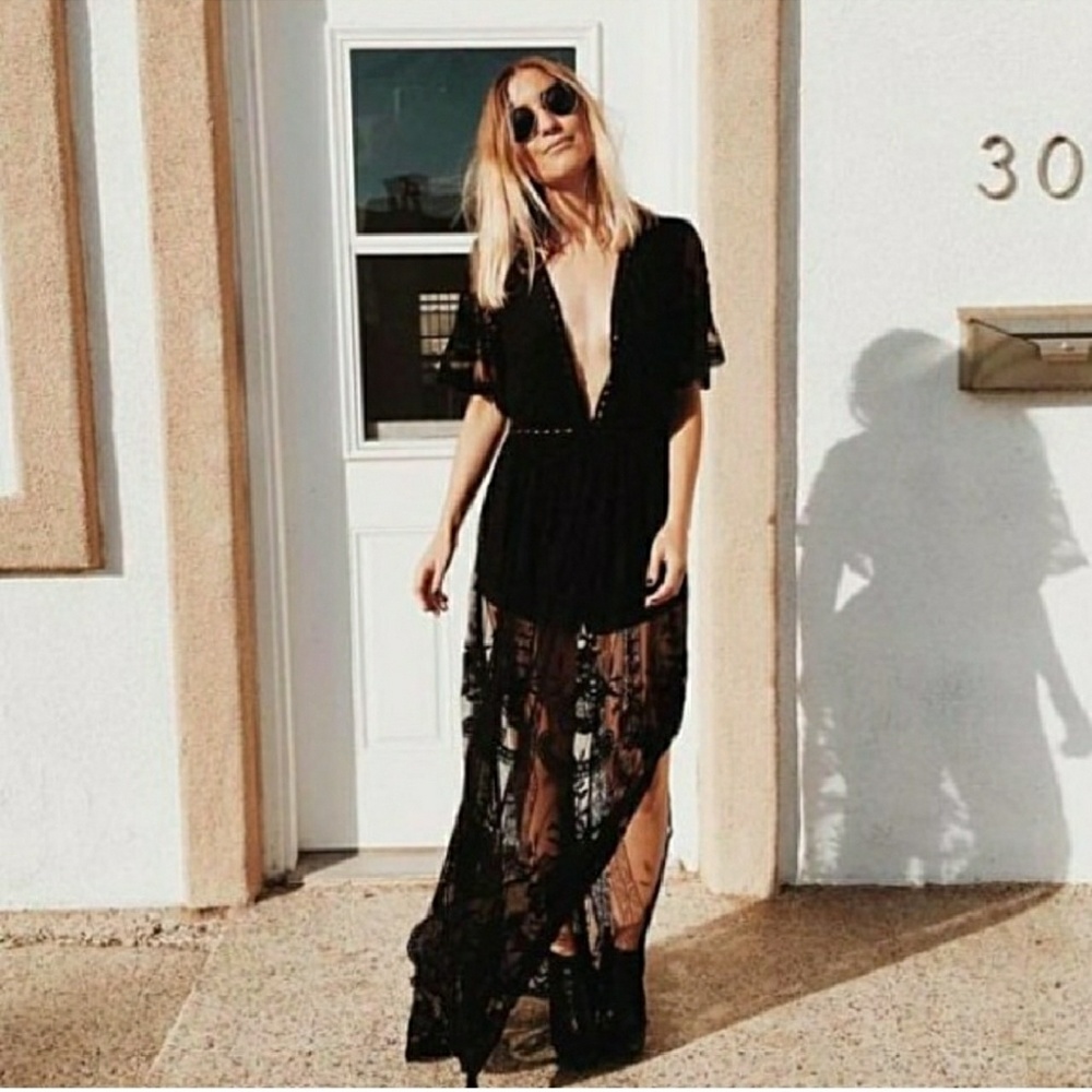 Honey Punch Lace Romper Maxi Dress