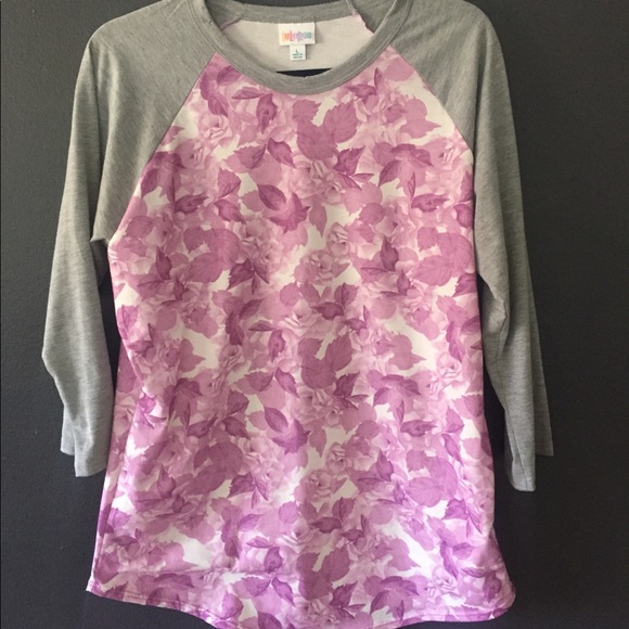 Lularoe Randy Lavender Floral Leaf Baseball Tee L - Picture 2 of 5