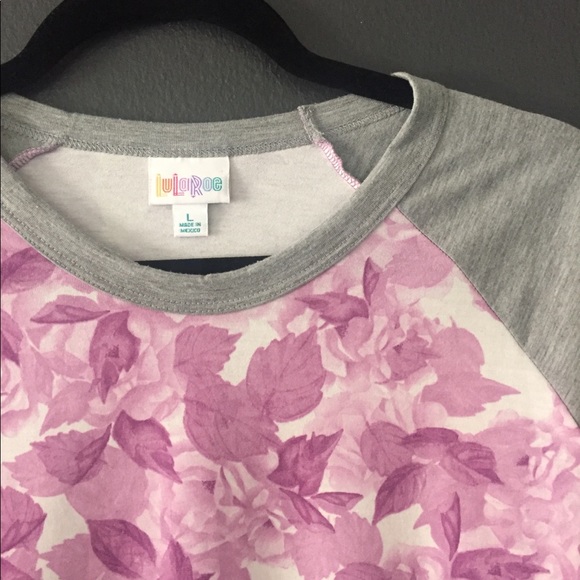 Lularoe Randy Lavender Floral Leaf Baseball Tee L - Picture 3 of 5