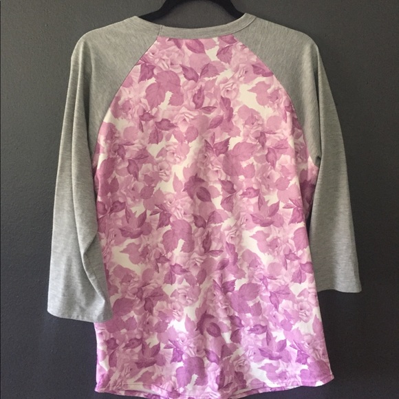 Lularoe Randy Lavender Floral Leaf Baseball Tee L - Picture 5 of 5