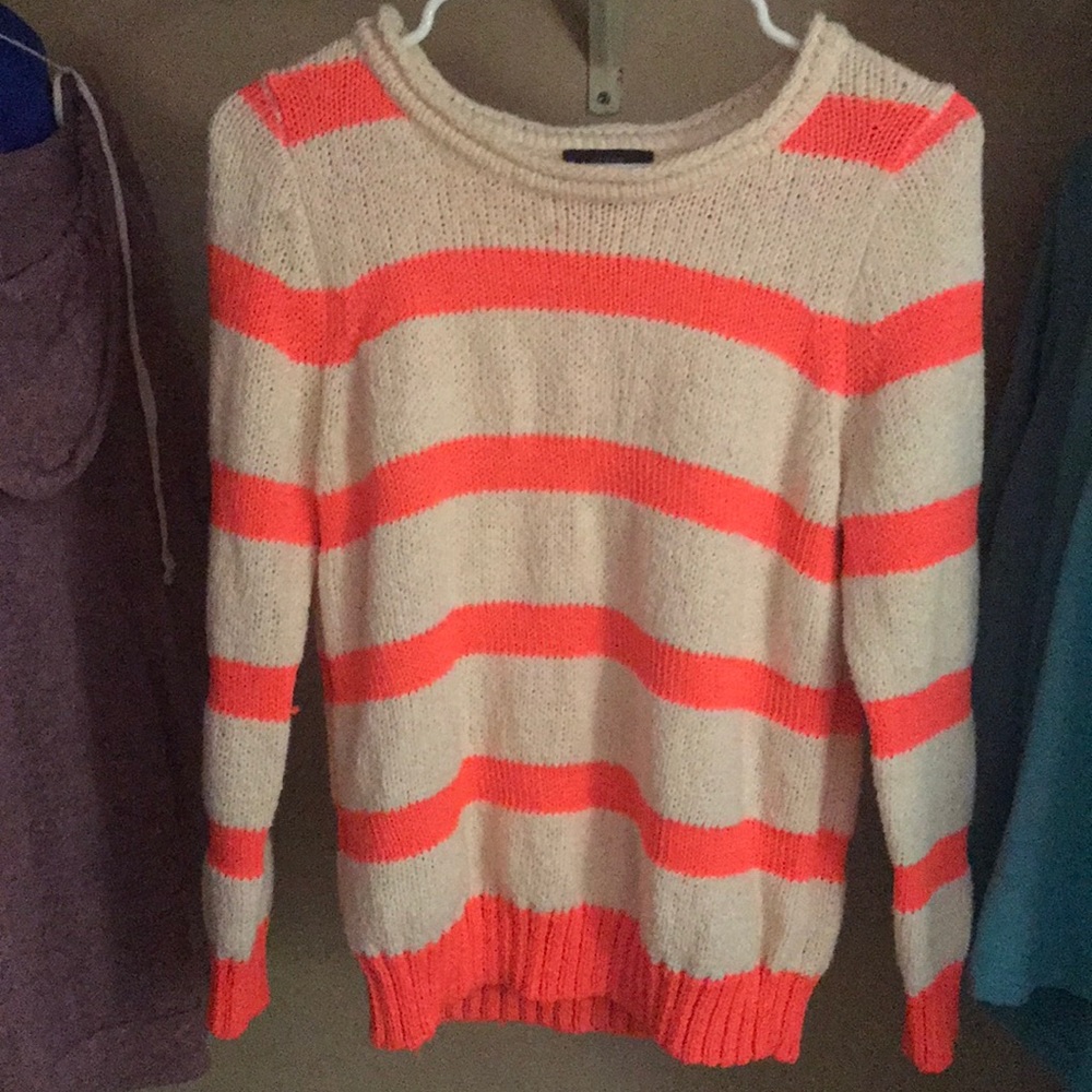 J crew coral/0range and white  striped sweater