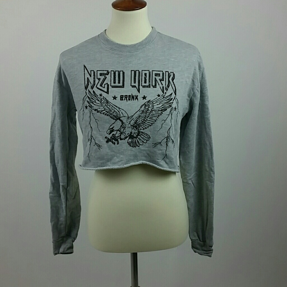 Grey and Black, Long Sleeve Crop Top.