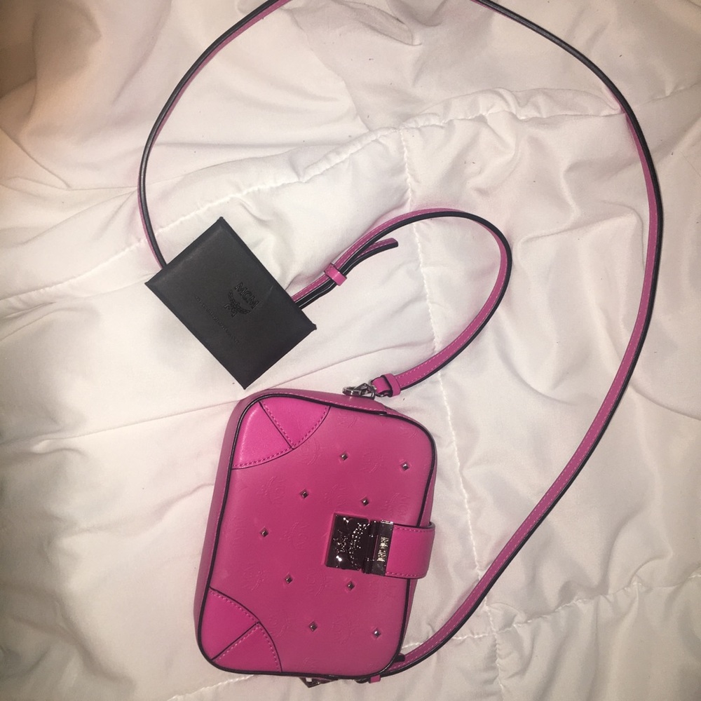 MCM Beetroot Claudia Studded Crossbody Pouch