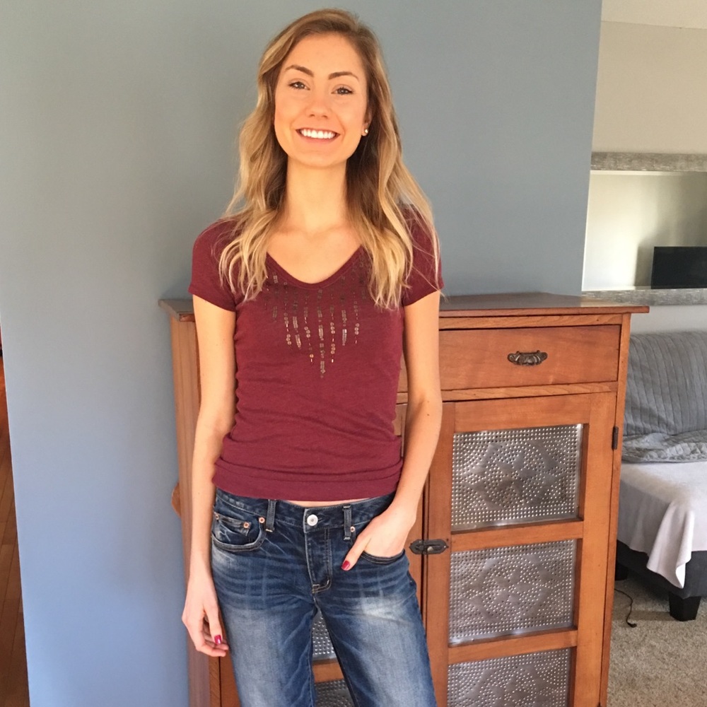 Embellished Maroon V-neck Sz Medium