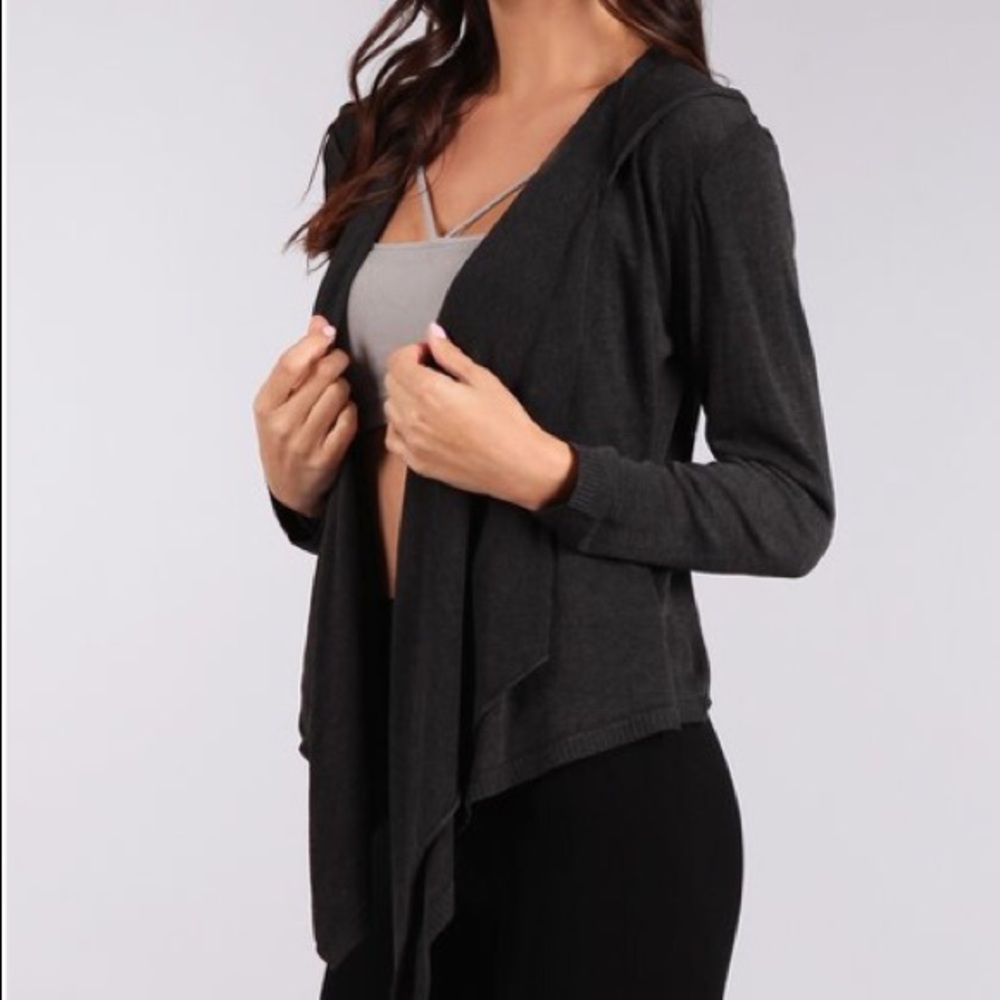 🍃💕NWT Open Front Drape Knit Yoga Hooded Cardi