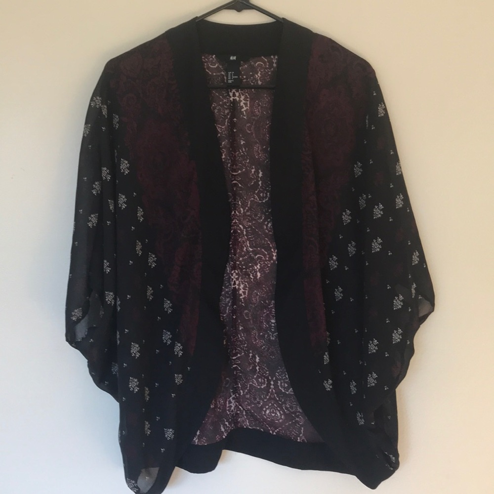 H&M Black and Red Kimono Top