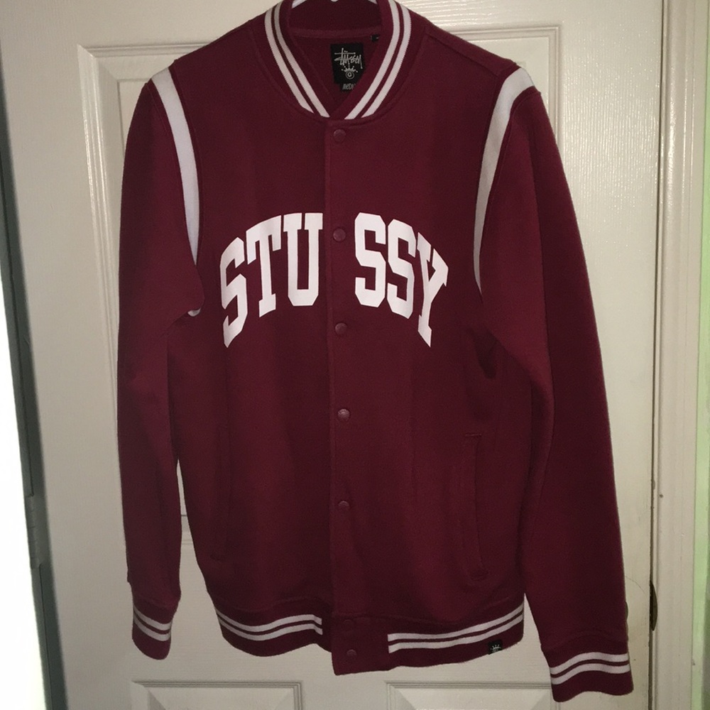Crimson Red Stussy Varsity Jacket (Men's Medium)