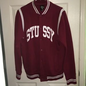 Crimson Red Stussy Varsity Jacket (Men's Medium)