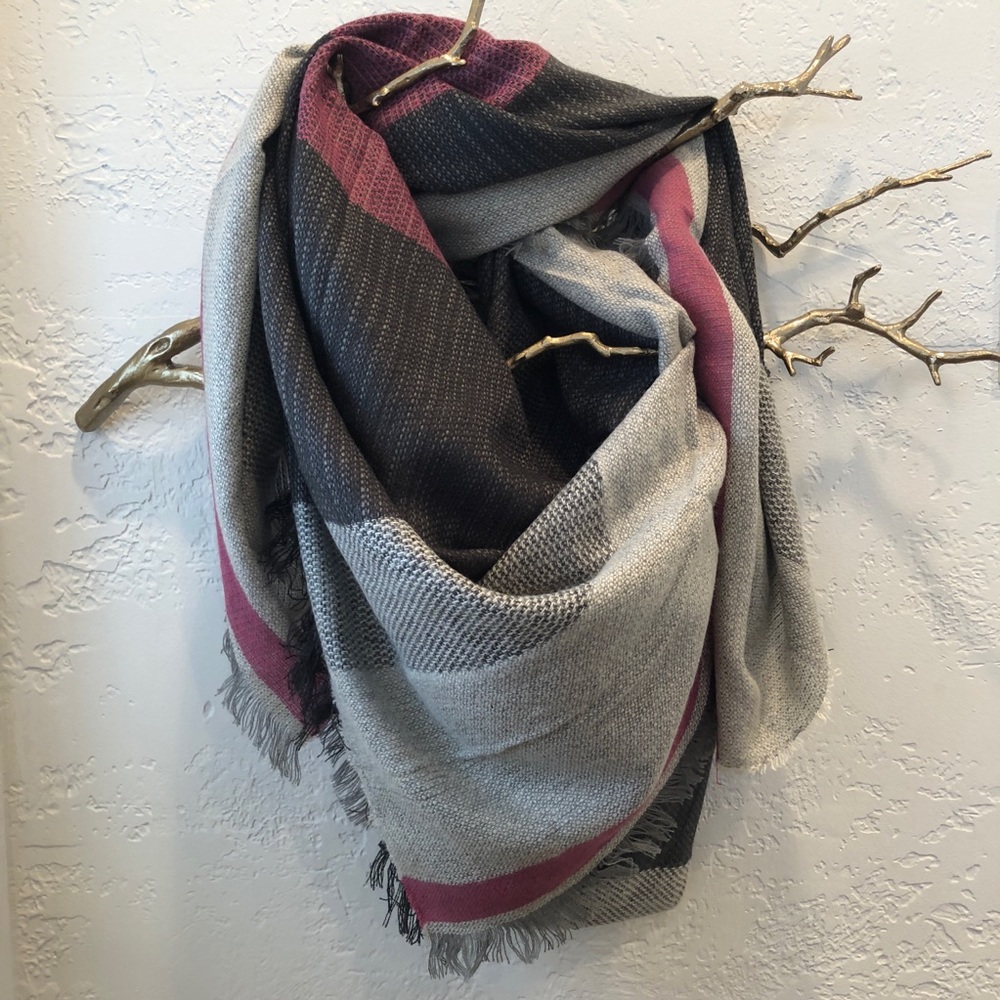 Grey and Pink Blanket Scarf