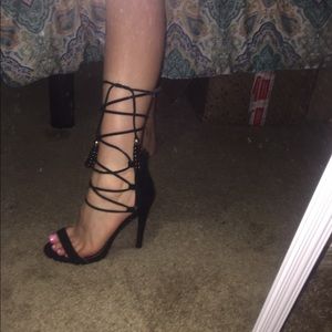 black tie-up heels