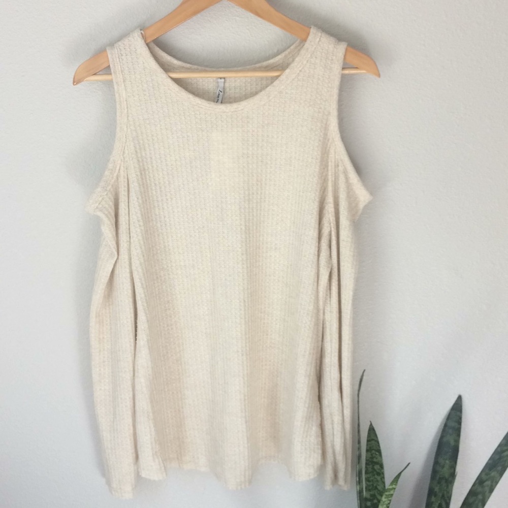 NWT LoveMarks Cream Cold Shoulder Thermal Top