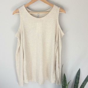 NWT LoveMarks Cream Cold Shoulder Thermal Top