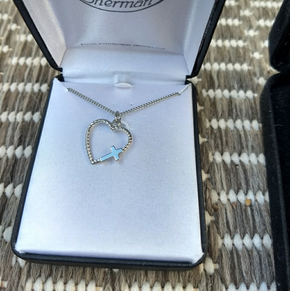 Heart Cross Necklace Sterling Silver