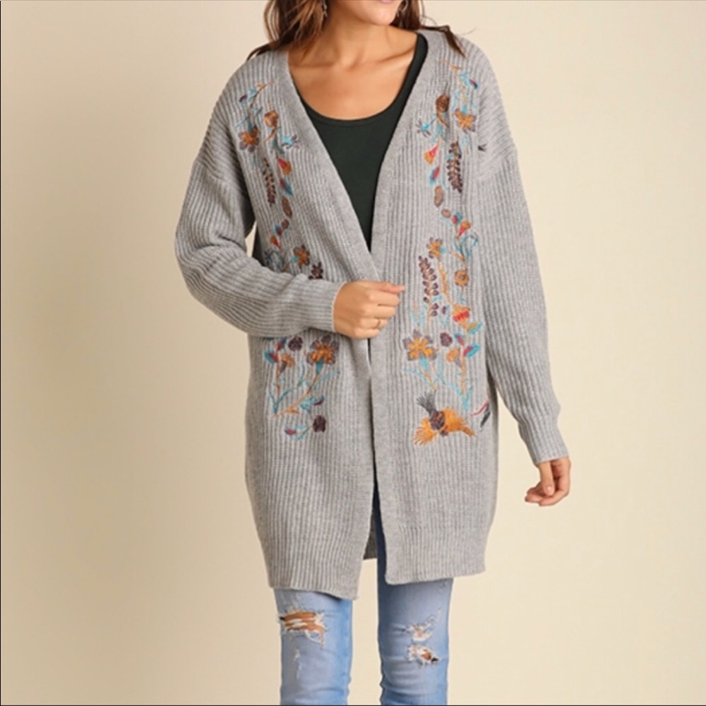 Stunning floral embroidered cardigan sweater