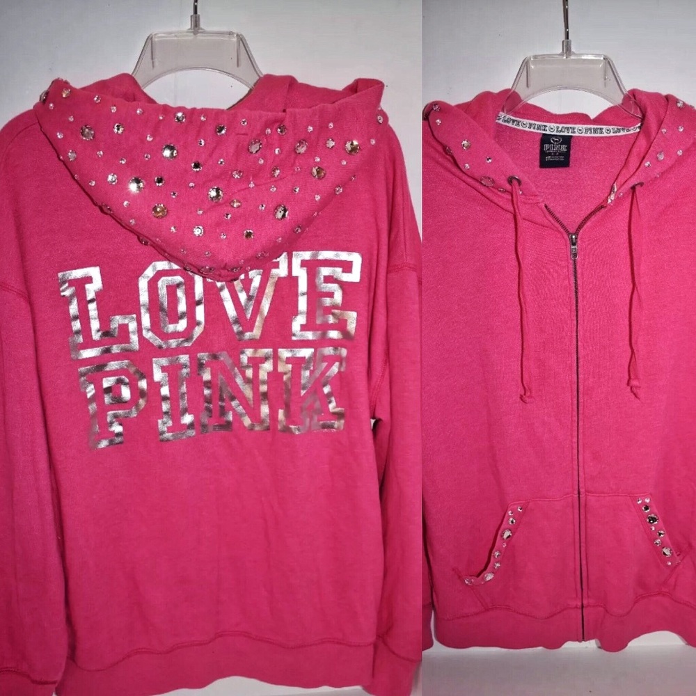 RARE VS PINK Rhinestone Bling Hoodie Set