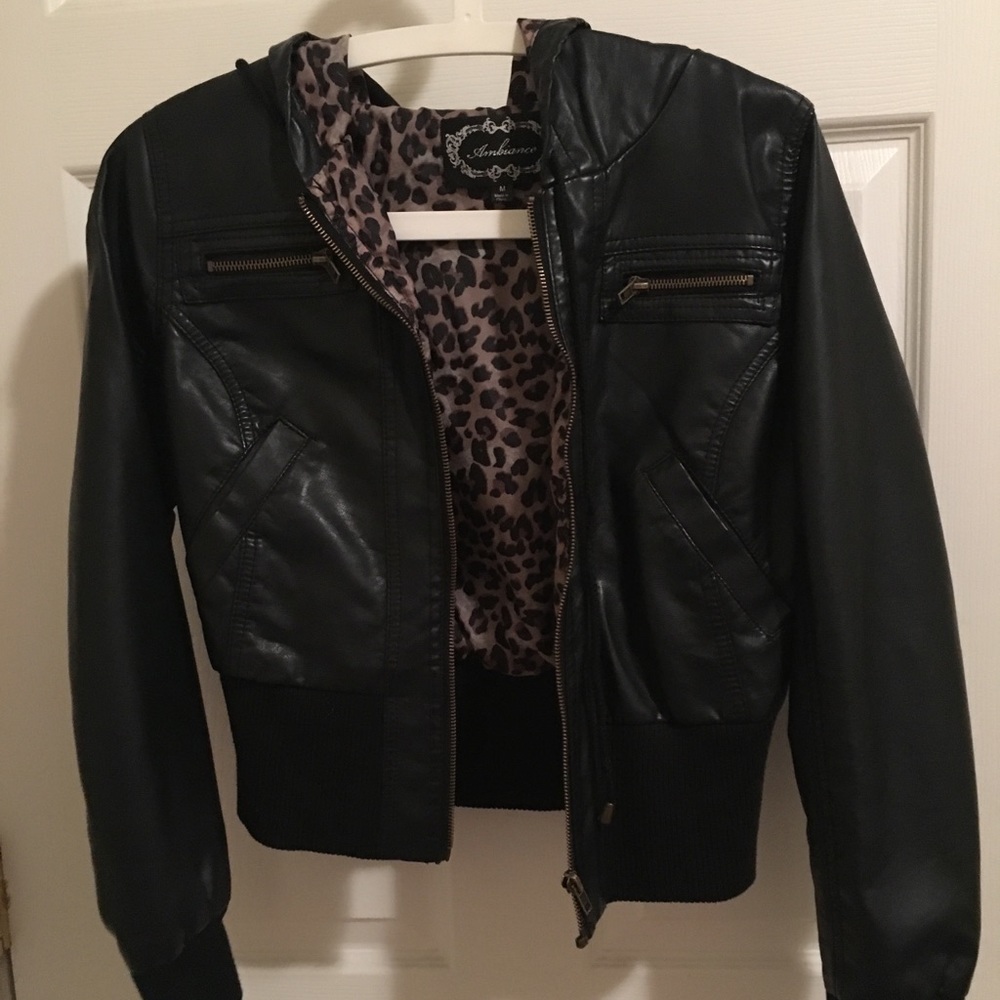 Black jacket with leopard inside
