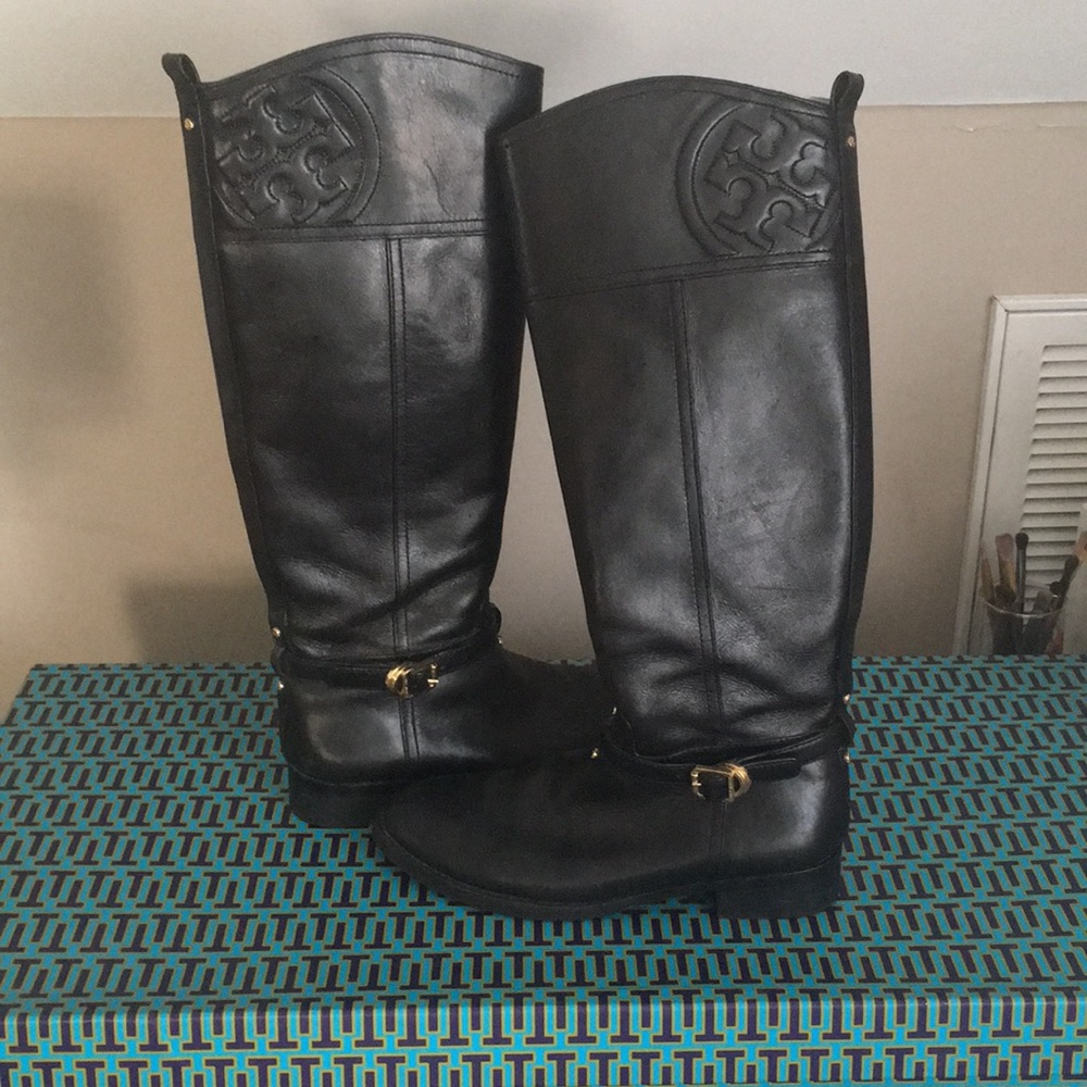 Black Leather Tory Burch Riding Boots