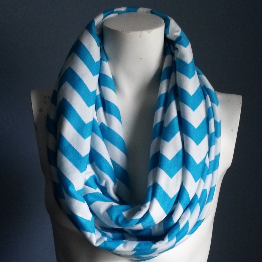 Turquoise and White Chevron Infinity Scarf