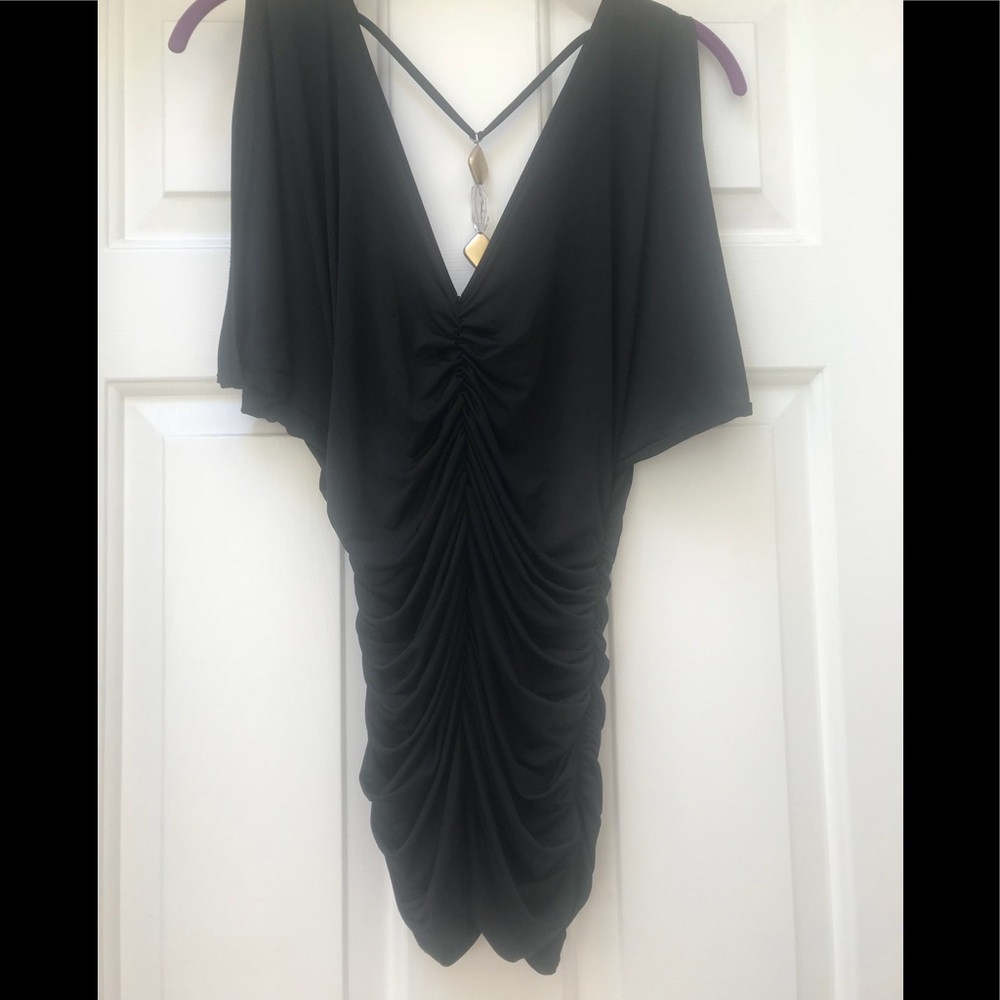 V neck Ruched black shirt with Jewels