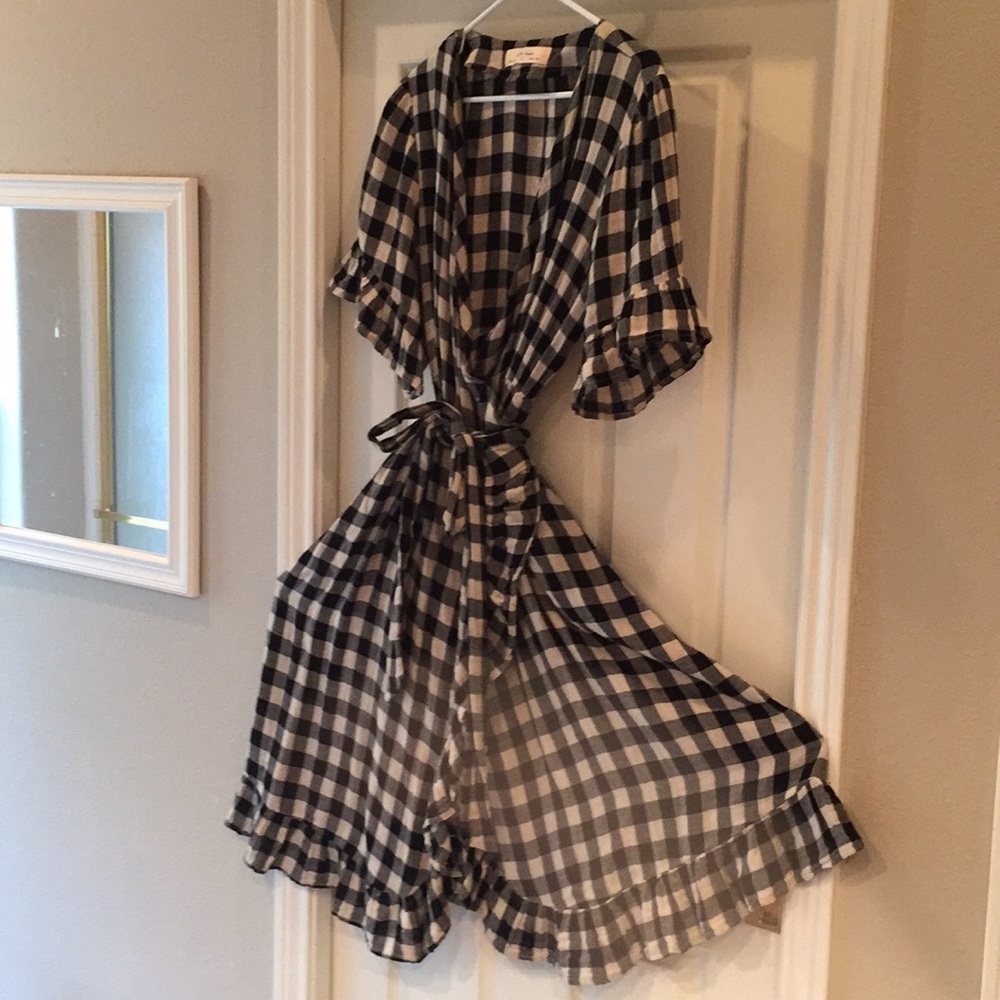 Anthropologie buffalo check wrap dress sz L