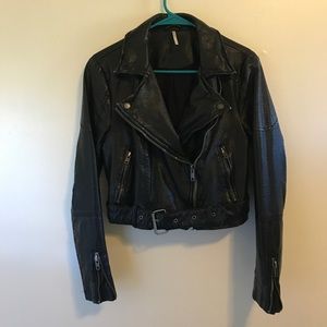 Free People Vegan Cropped Leather Jacket, S
