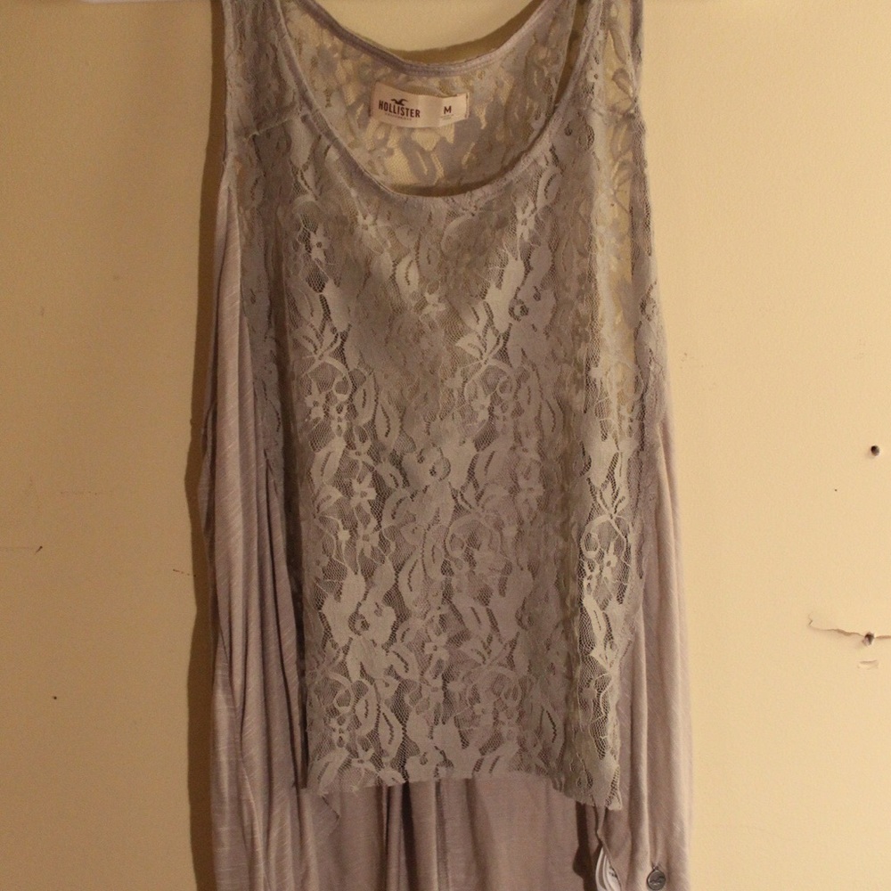 hollister see through lace beige-ish tank