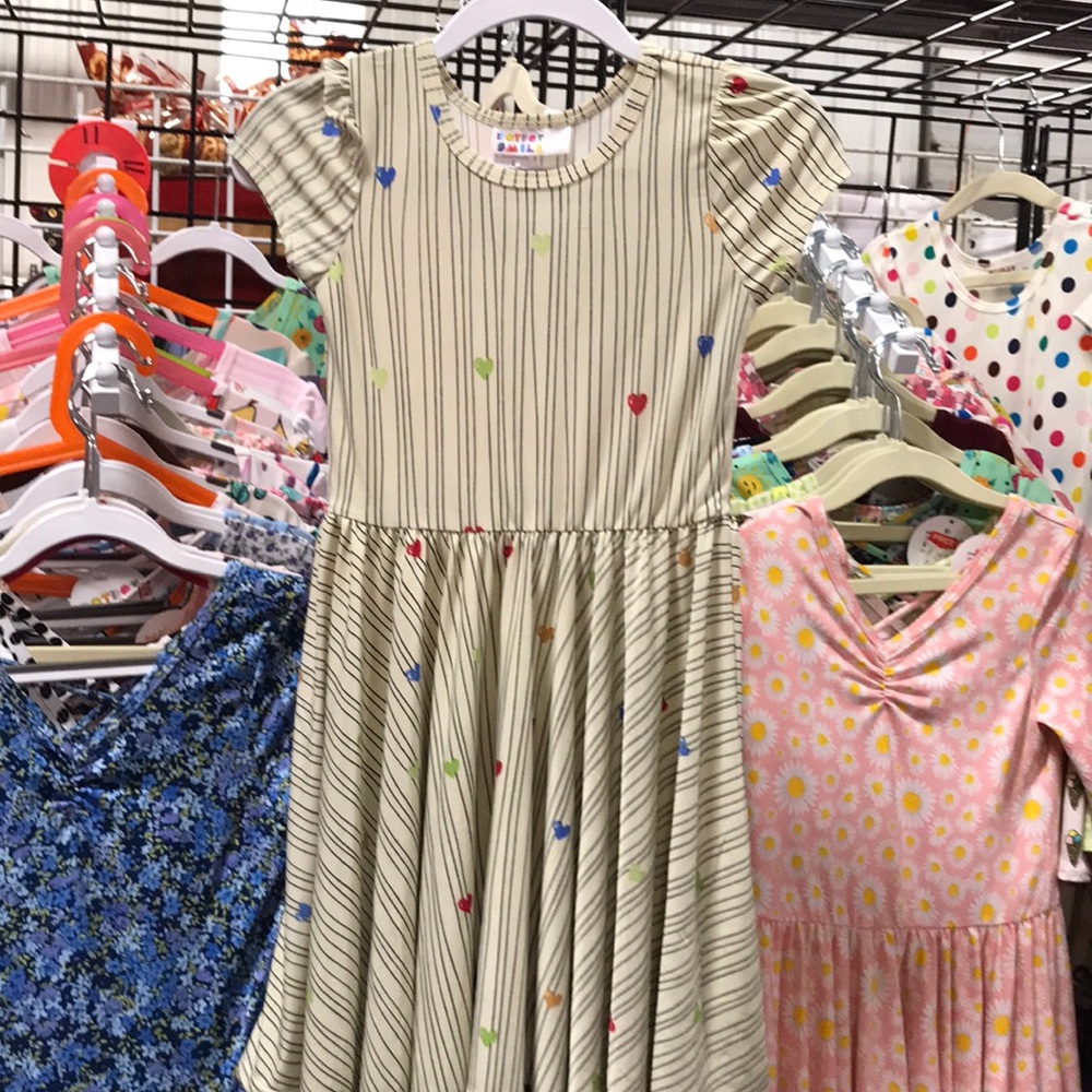 Cap sleeve stripes and hearts dress