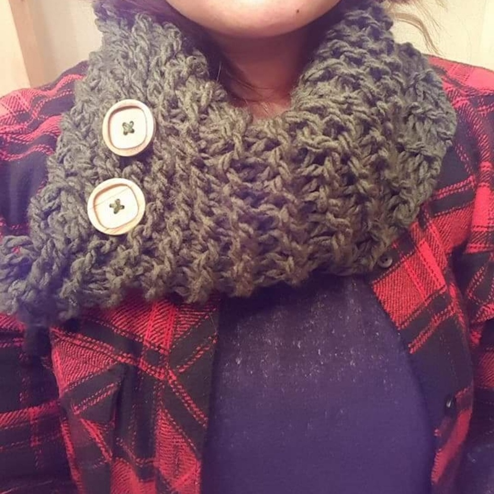 Hand knit asymmetrical infinity scarf