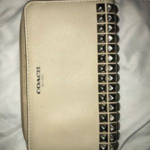 Coach small wristlet. Cream with silver studs.