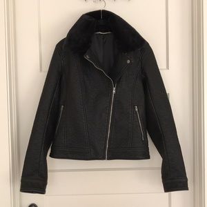 Faux leather jacket with faux fur collar detail